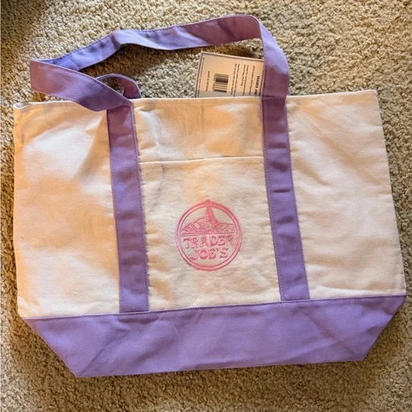 Trader Joe's Lavender Trim Canvas Tote Bag - Picture 3 of 3